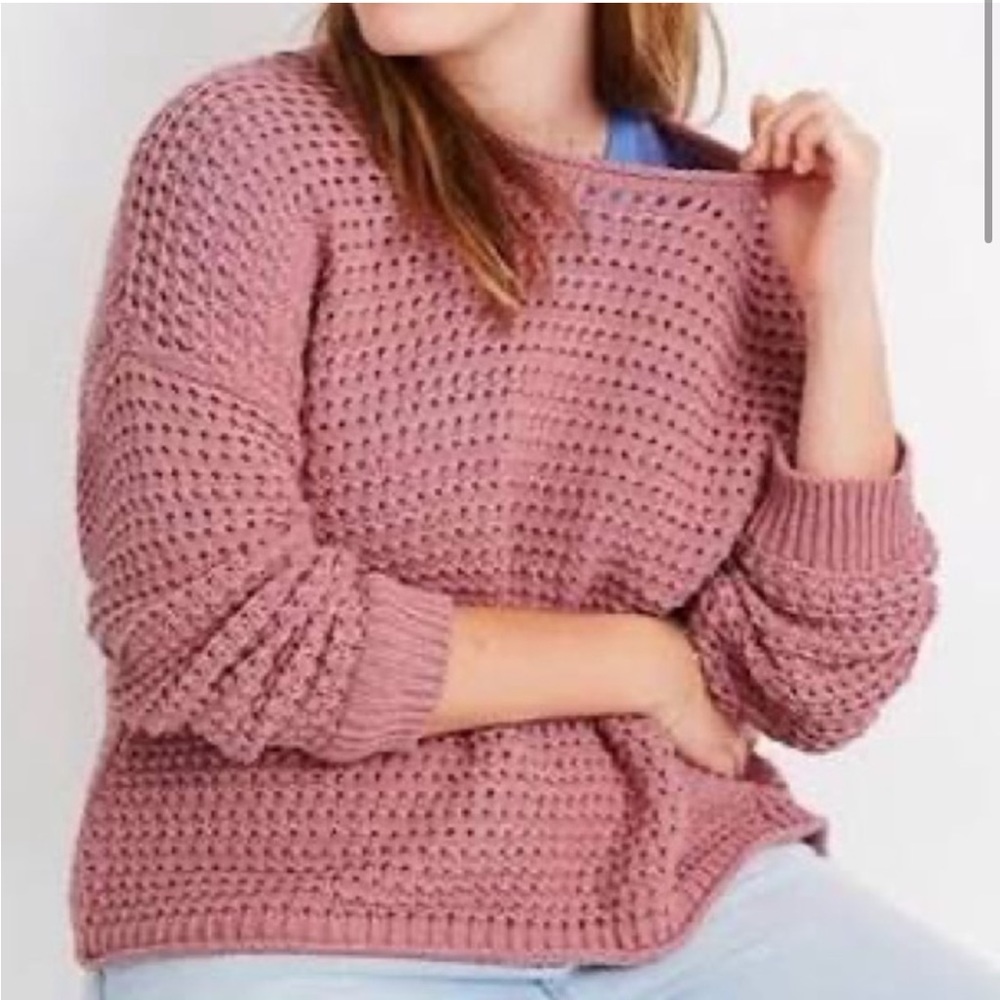 Madewell Cropped Open-Knit Sweater in Dusty Rose - Picture 2 of 9